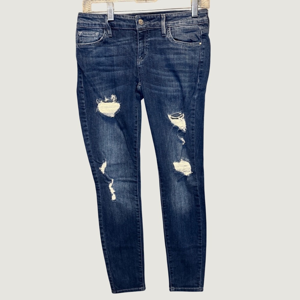2338 | GUESS Los Angeles Distressed Ripped Skinny Jeans Dark Wash Blue Womens 27